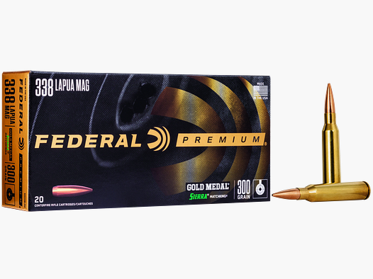 Federal Büchsenmunition Gold Medal .338 Lap. Mag. 19,4g Sierra Matchking Boat Tail Hollow Point