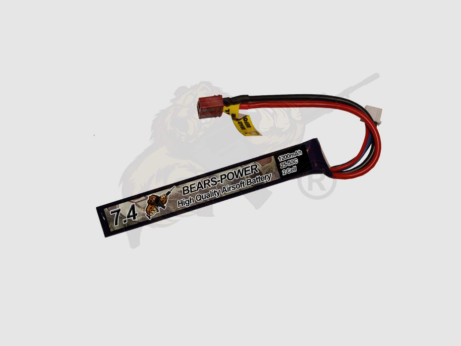 Bears- Power Airsoft LiPo Akku 7.4V 1200mAh, 25C Stock Type - T-Plug