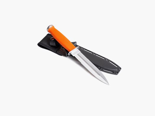 Couteau de chasse NeverLost à double tranchant avec étui en plastique