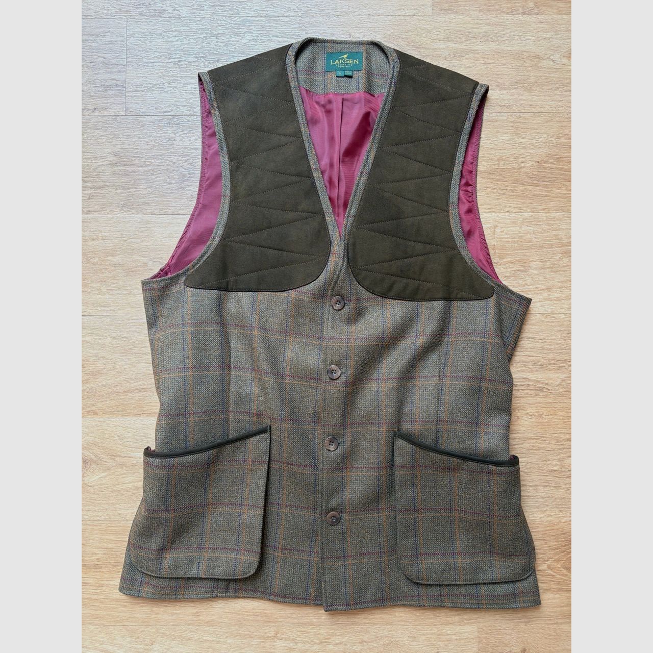 Laksen Sporting Shooting Vest Lovat Tweed from Scotland size XL
