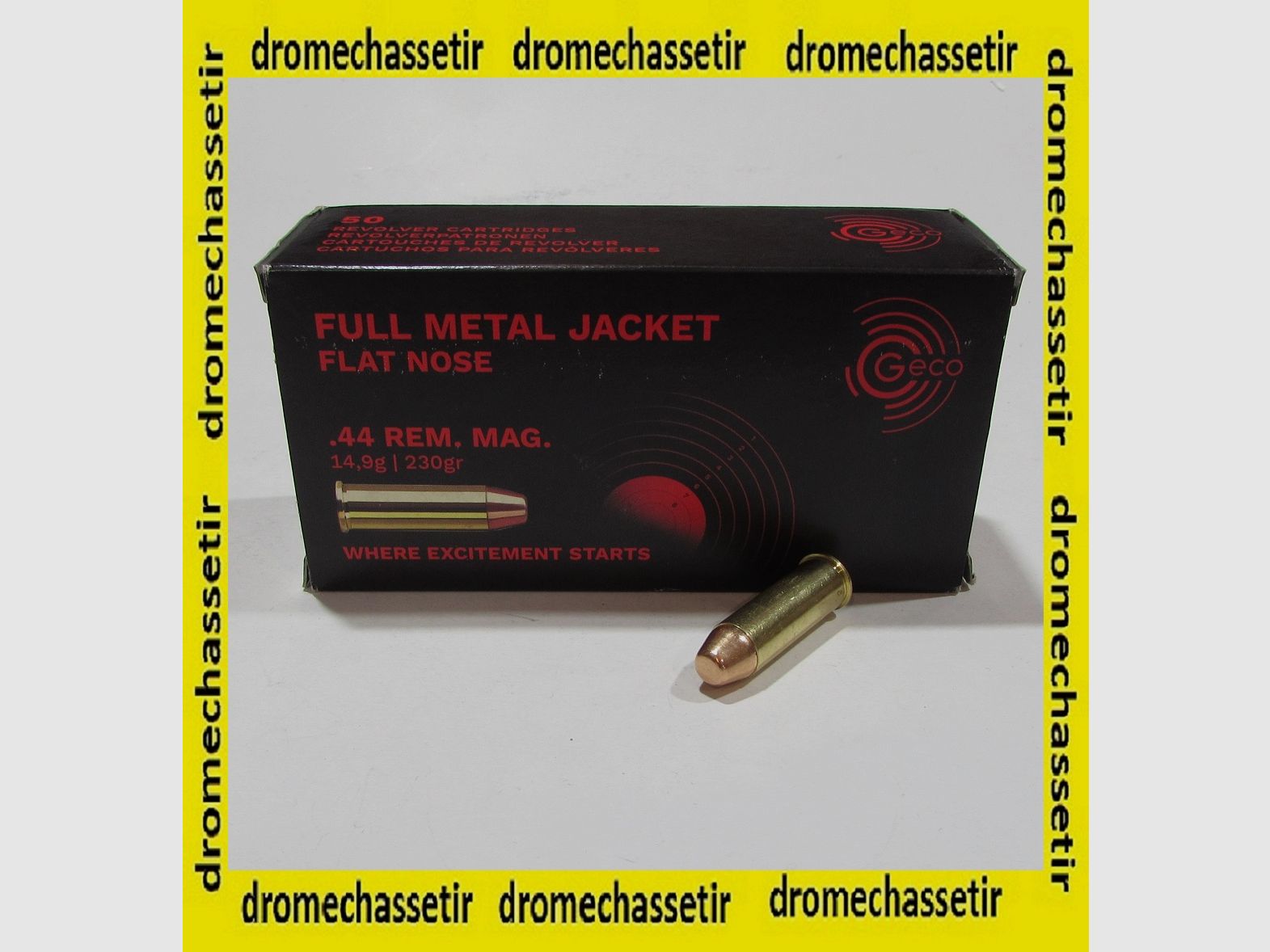 Box mit 50 Patronen Geco Kaliber 44 Rem Mag 230 Grain FMJ flachkopf