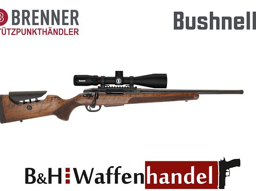 Brenner Komplett-Set: BR20 L.E. Nussbaum- Schaft, verstellbarer Schaftrücken mit Bushnell 2.5-15x50 (Best.Nr.: BR20LEP7) Finanzierung möglich