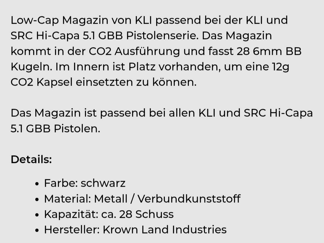 Magazin CO2 6mm BB für KLI Capa Hersteller