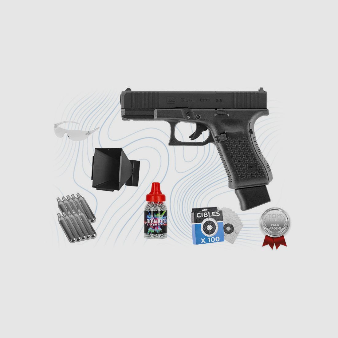 Pack Argent Pistole Glock 19 Gen 5 MOS CO2 4.5mm BBs Umarex
