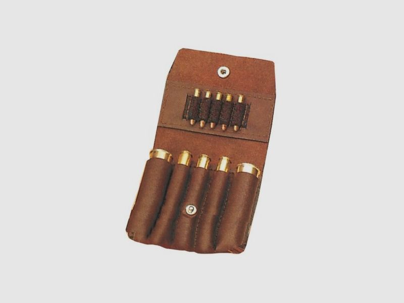 Custodia in pelle 3 proiettili/2 colpi - universale/5 cartucce di piccolo calibro.