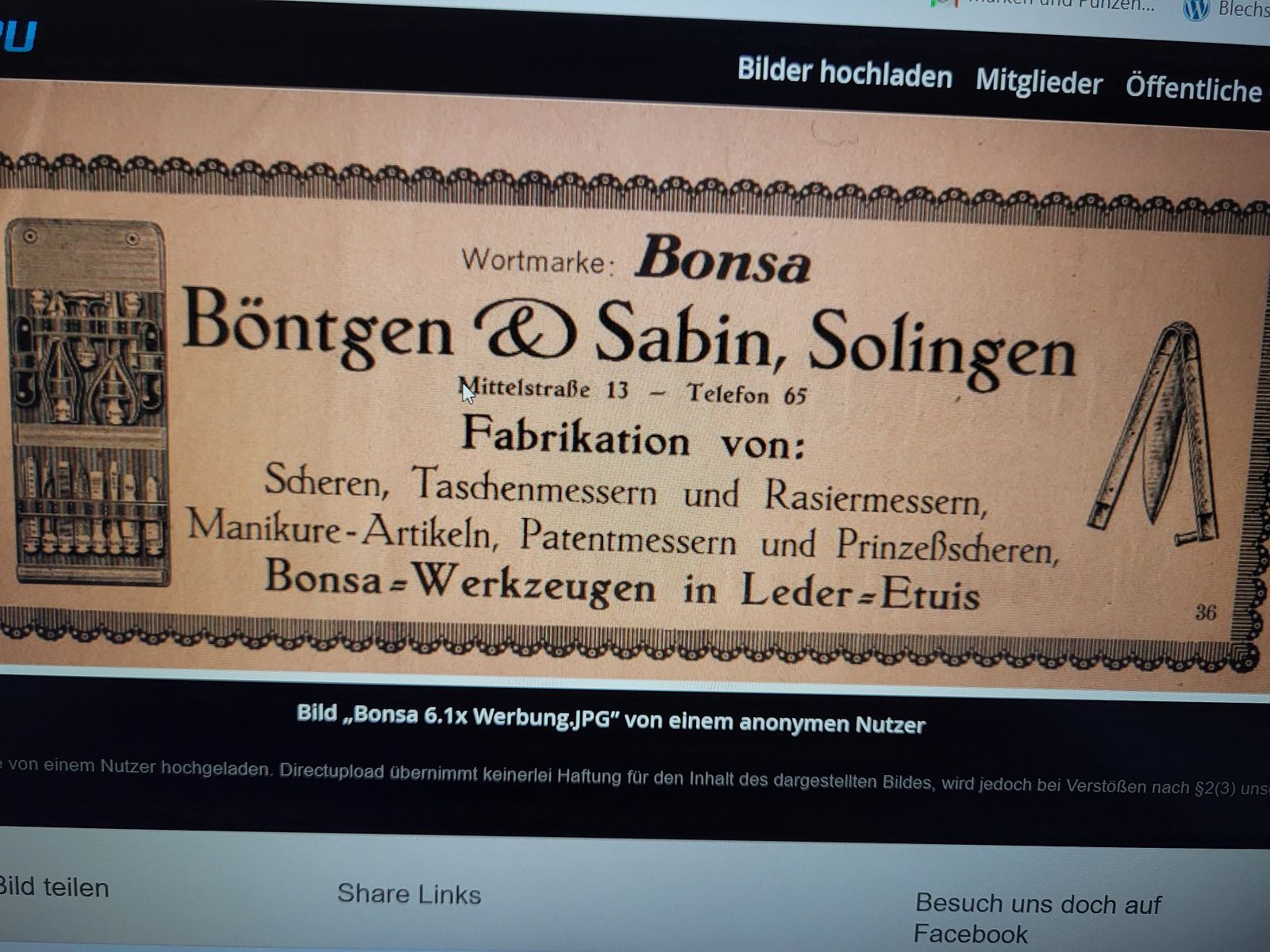 Antike Bonsa Böntgen & Sabin Solingen Taschenmesser - 1890er Jahre - Horn Griff