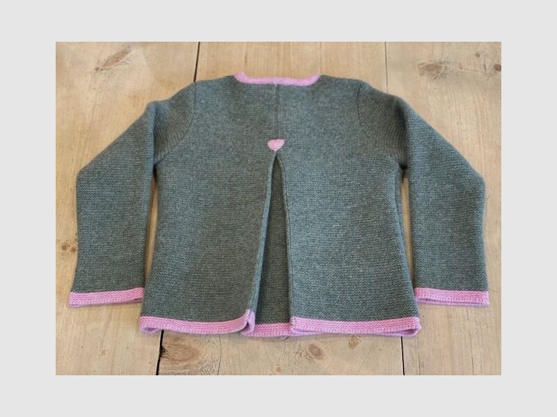 Cardigan pour enfants avec pli en laine mérinos vert sauge/rose, image 2 sur 2