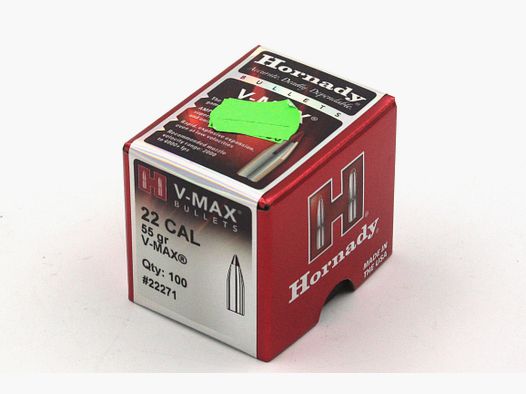 Geweerpatronen, Hornady .224 V-MAX, 55gr, 100 stuks, .223 Rem.