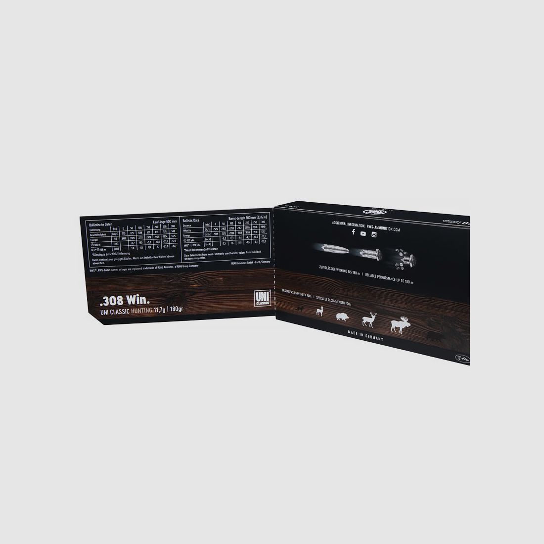 RWS .308 Winchester, UNI-Classic 180grs 1 verpakking (20 schoten à €3,49 per stuk)
