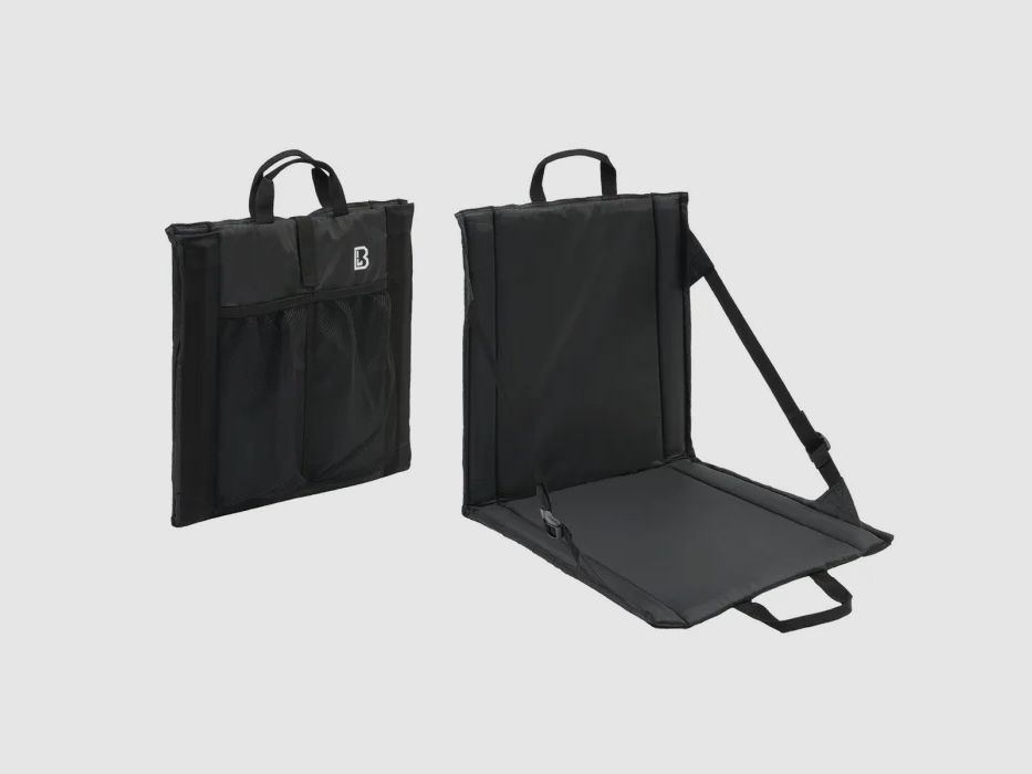 Asiento plegable con asa + bolsa de malla para 2 botellas de bebida - Negro