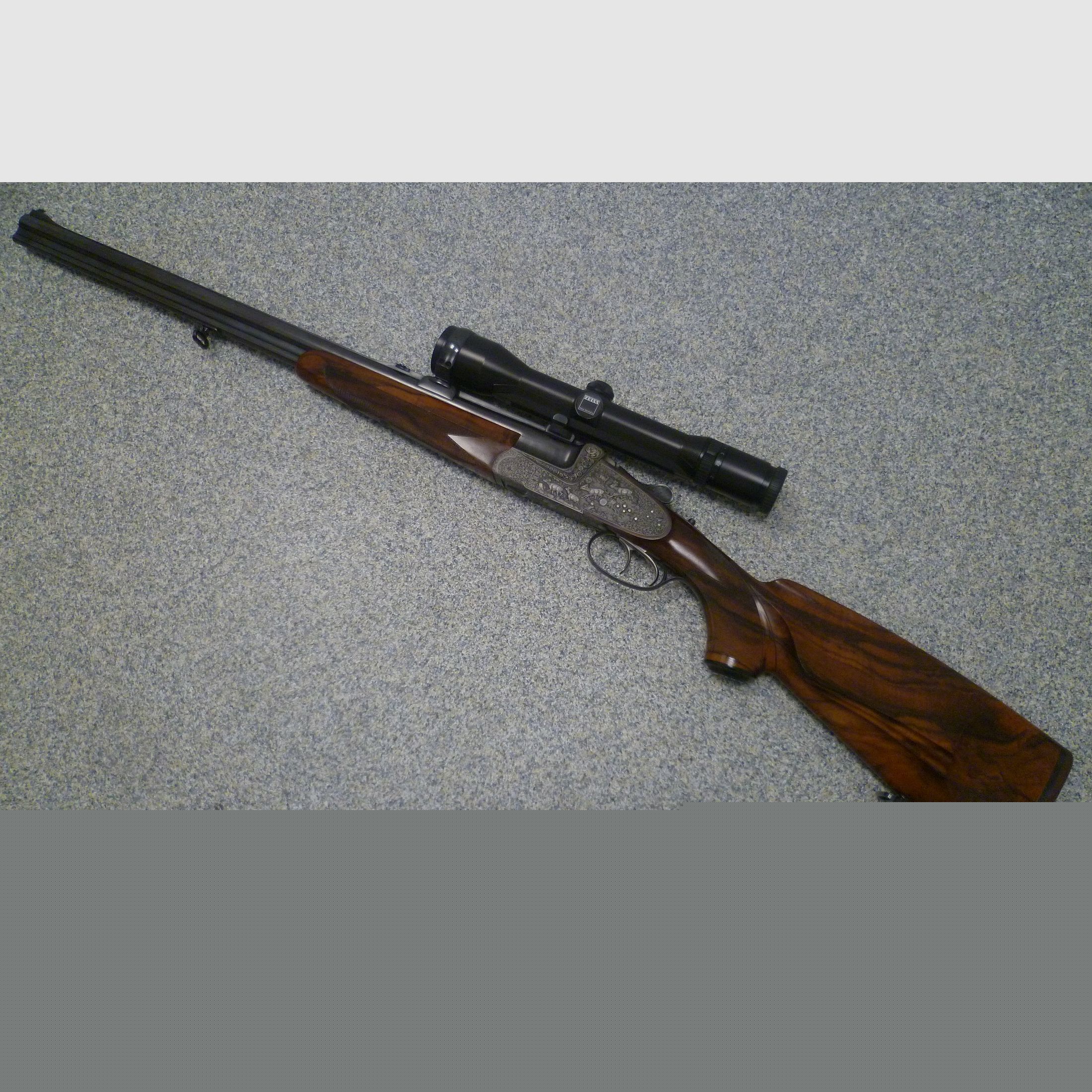 Seitenschloss - Bockdrilling Ludwig Borovnik Ferlach 16/70 & 7x65R & .22 Hornet