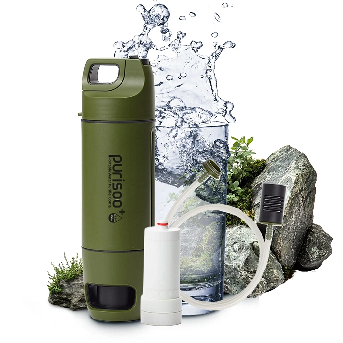 Botella con sistema de filtrado Purisoo+, verde, con bomba, 400 ml, filtro UF + ACF, imagen 1 de 18
