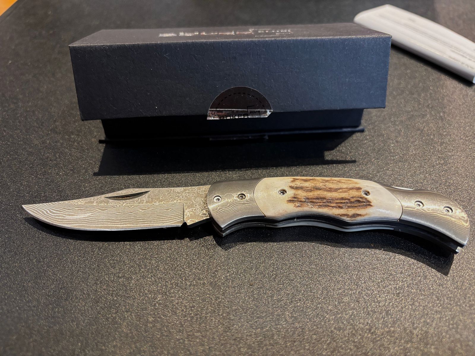 Böker pocket knife with horn look top