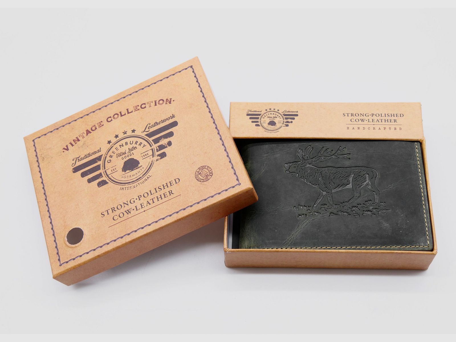 Greenburry leather wallet olive Vintage Animal Collection stag 1705-stag-30