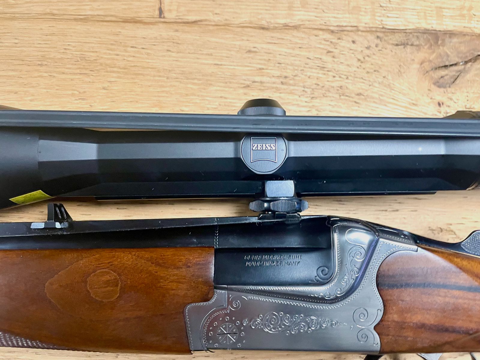 Bockdoppelbüchse Gebr. Merkel Suhl - Calibre : 9,3x74R incluant ZF Zeiss Diavari ZM 2,5-10x48