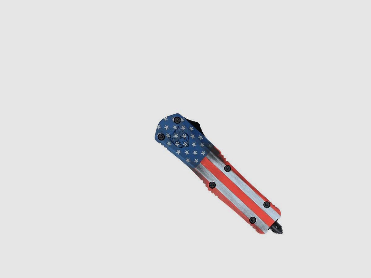 CobraTec Medium FS-3 American Flag OTF Nóż Automatyczny z Ostrzem Sztyletowym i Podwójnym Ząbkowaniem, zdjęcie 4 z 10