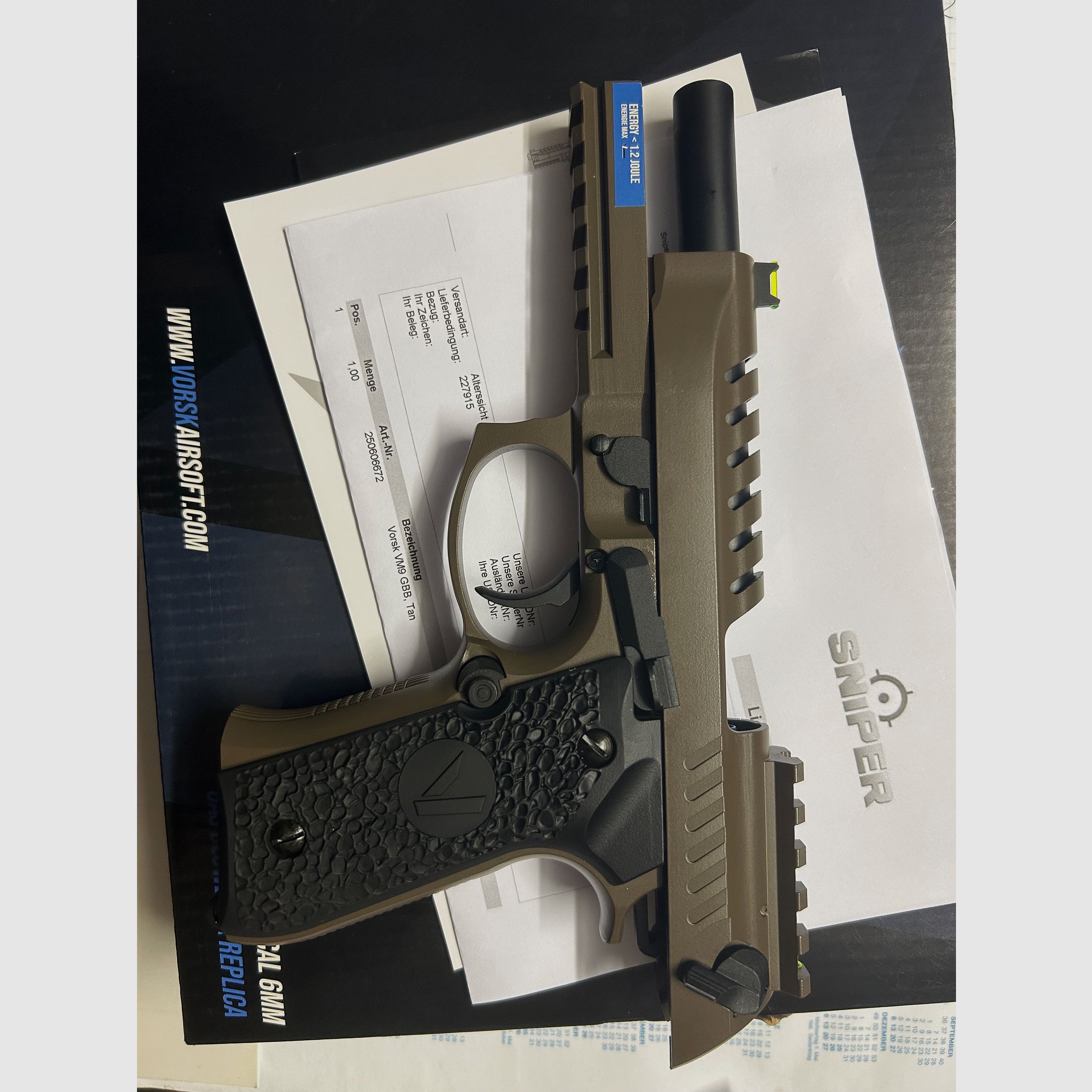 Vorsk VM9 Terre Sombre Airsoft GBB incl. Gaz 2x comme neuf