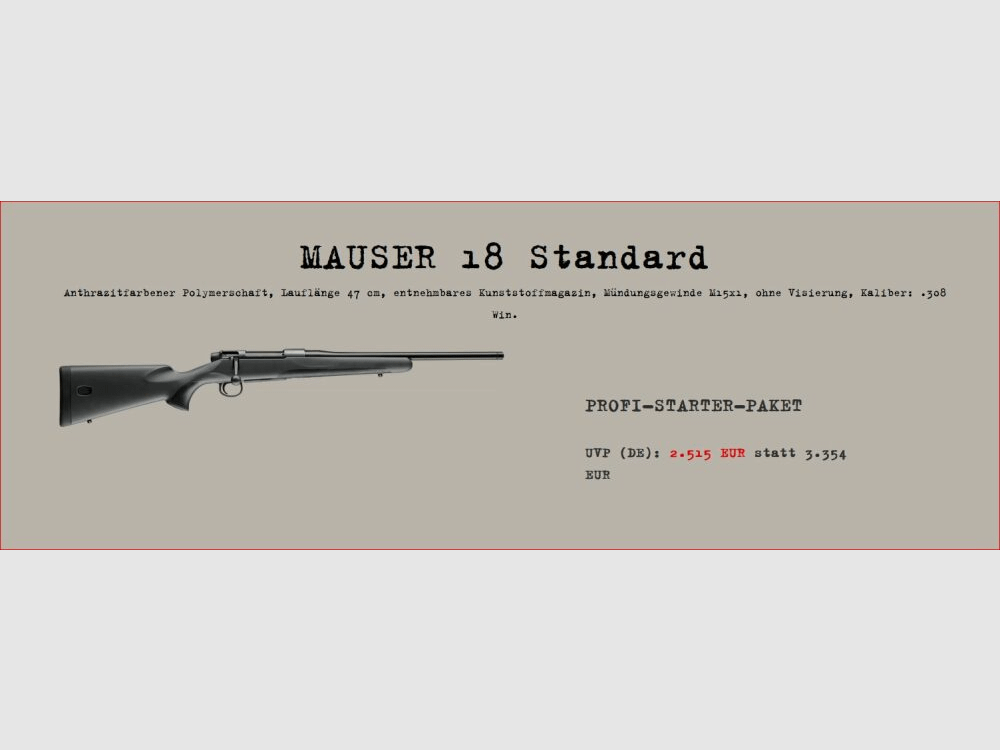 Mauser M18; Profi-Starter-Paket M18 Standart; Minox RS4 2,5-10x50; SD usw......
