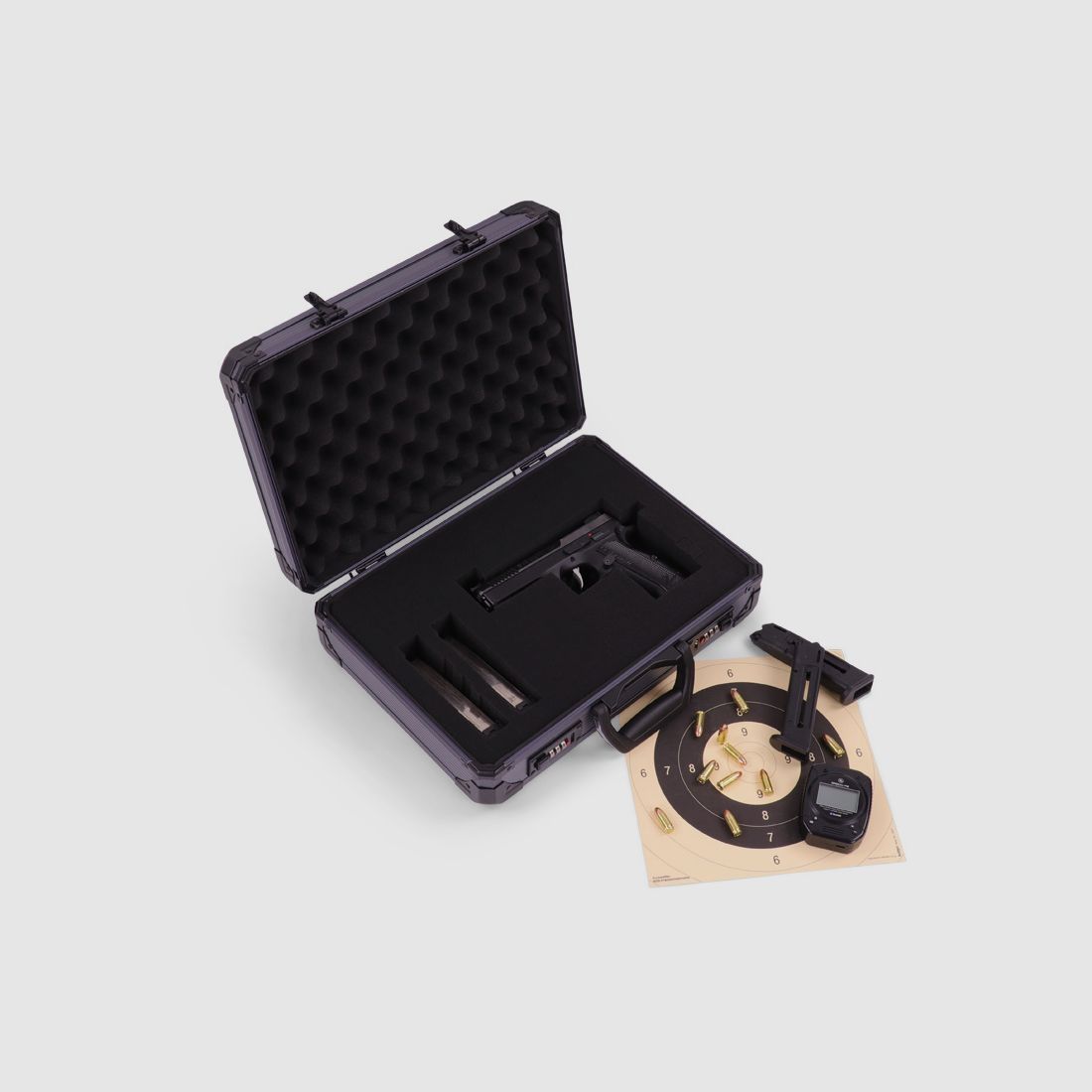 Winter Pistolenkoffer W14 für bis zu 2 Kurzwaffen – Aluminium/Holz, 2 Zahlenschlösser, Raster (Grey)