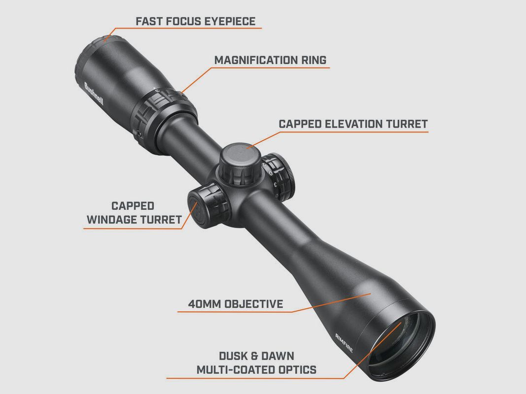 Bushnell richtkijker Rimfire 3-9x40 verlichte kruis Dropzone 22 SFP 25,4mm