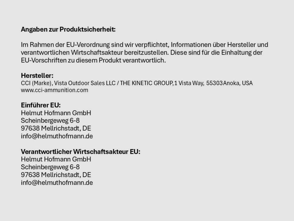 CCI. Patrone .22lr CCI 32grs HP (50100CC) Stangers HS VE 100 Patronen (HV: 1640fps) copper plated/ 2,6g Blei-Hohlspitz verkupfert