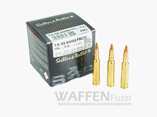 S&B 7.5x55 Swiss 174grs Full Metal Jacket 50 Rounds