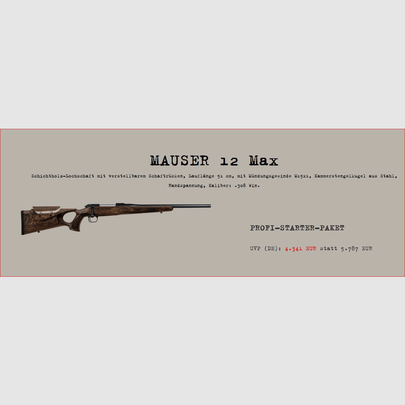 Mauser M12 Max; Profi-Starter-Paket; Minox RS6 2,2-14x50; Schalldämpfer