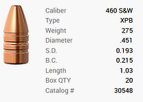Barnes Geschoss .460 S&W/.451 275GR XPB Pistol FB 20 Stück