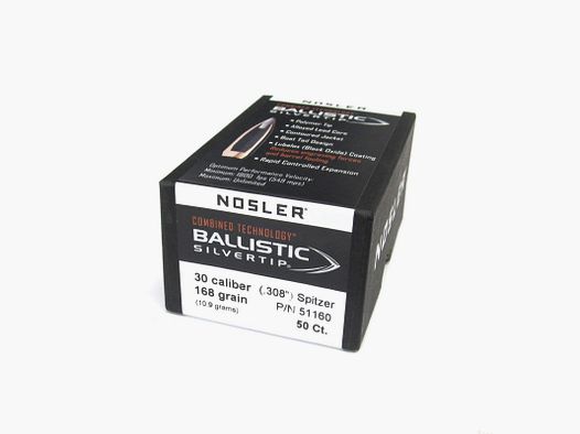 NOSLER BALLISTIC SILVER CAL30 GR168