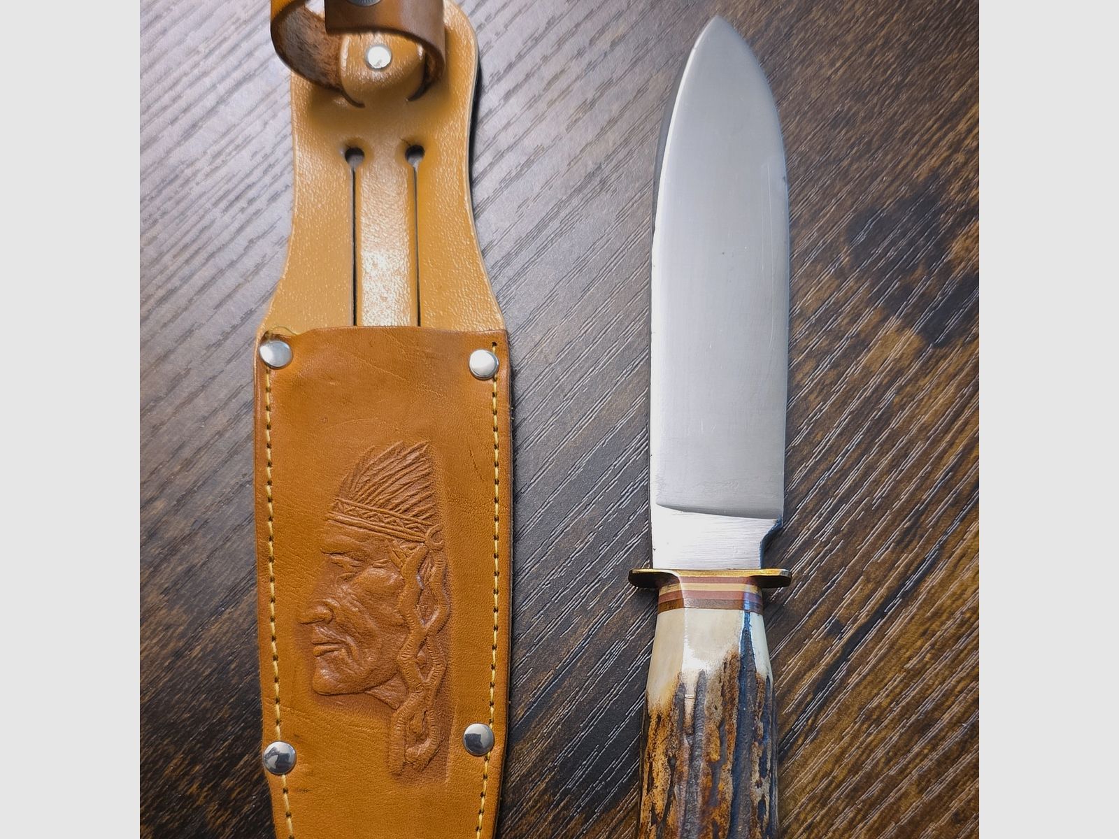Cuchillo de caza Solingen con mango de asta de ciervo acero inoxidable Drop-Point 10,1–13 cm + funda