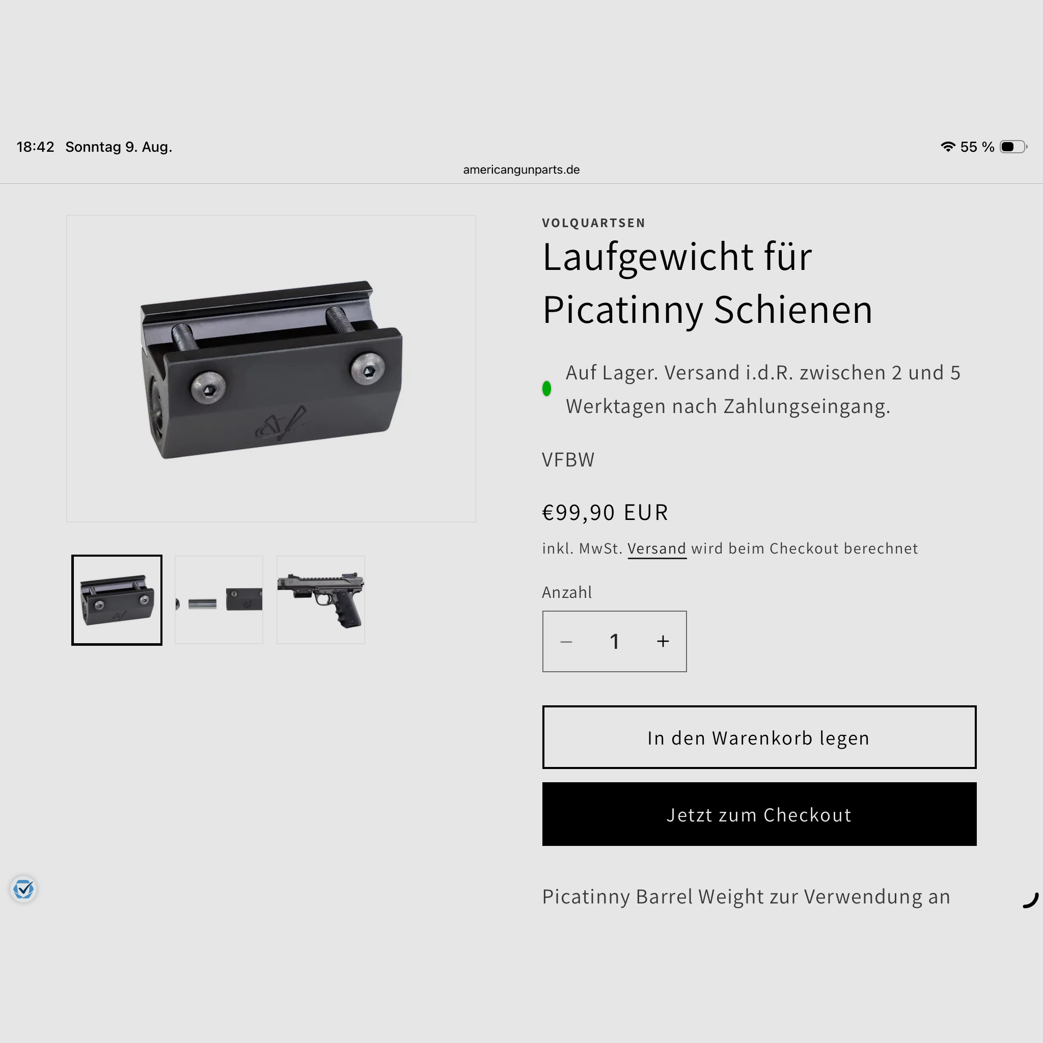Peso del barrel della marca Volquartsen per guide Picatinny, immagine 3 di 3