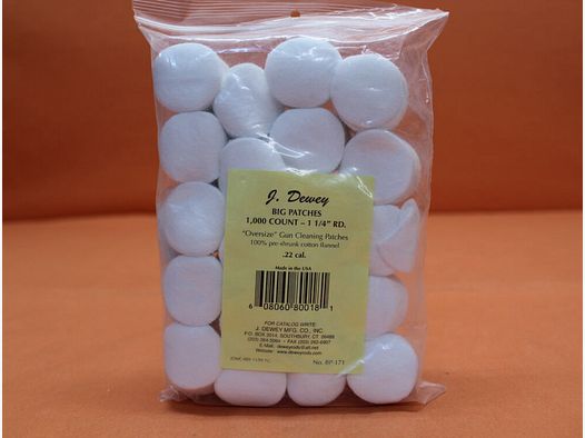 Parches de limpieza Dewey Dewey (BP-171) VE 1000 uds. algodón redondo 1,25" adecuado para cal. .22/ .243