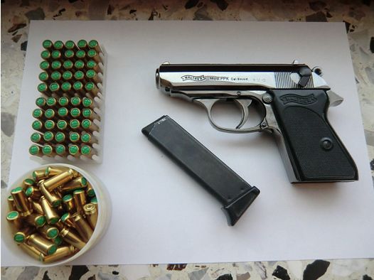 Walther PPK PTB 502 8mm K -  SCHWARZ-CHROM - seltenes Sammlerstück in neuwertigen Zustand + 159 x  8mm Platzpatr.