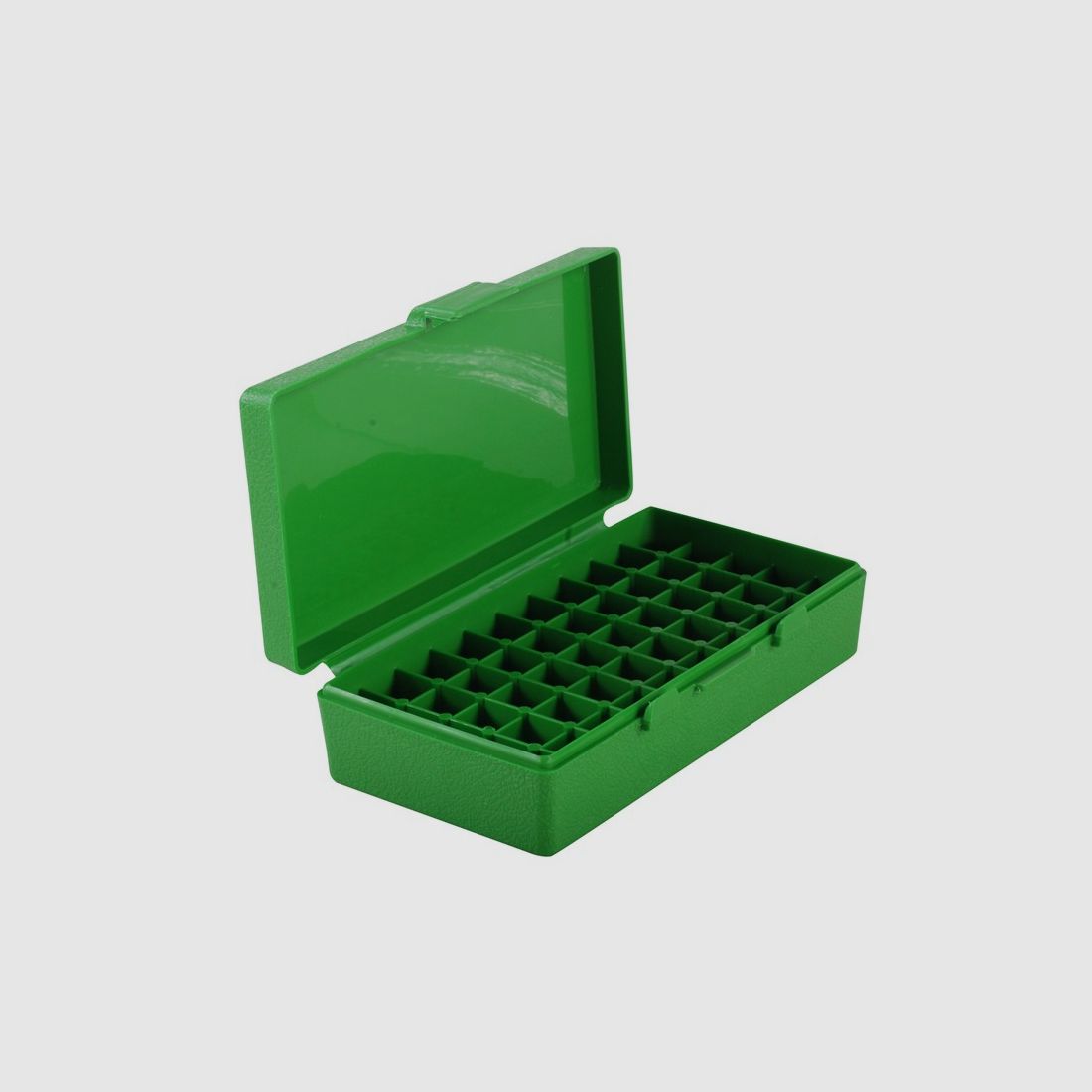 MTM cartridge box P50-45-10 green with flip lid for 50 cartridges .45 ACP and others.