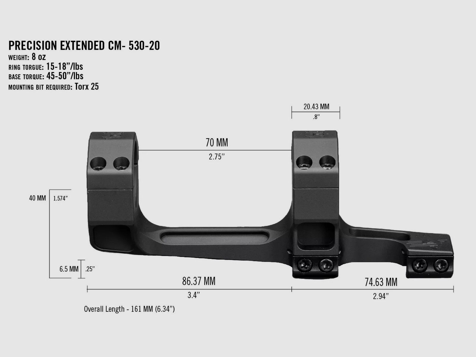 VORTEX Vortex Precision Extended Cantilever Mount, Zielfernrohrmontage 30 mm 20 MOA - AR15