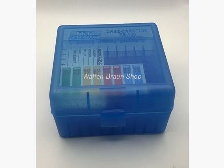 Boîte de munitions MTM avec couvercle rabattable 100RDS .223/.222/.204/6x47 Transparent Bleu