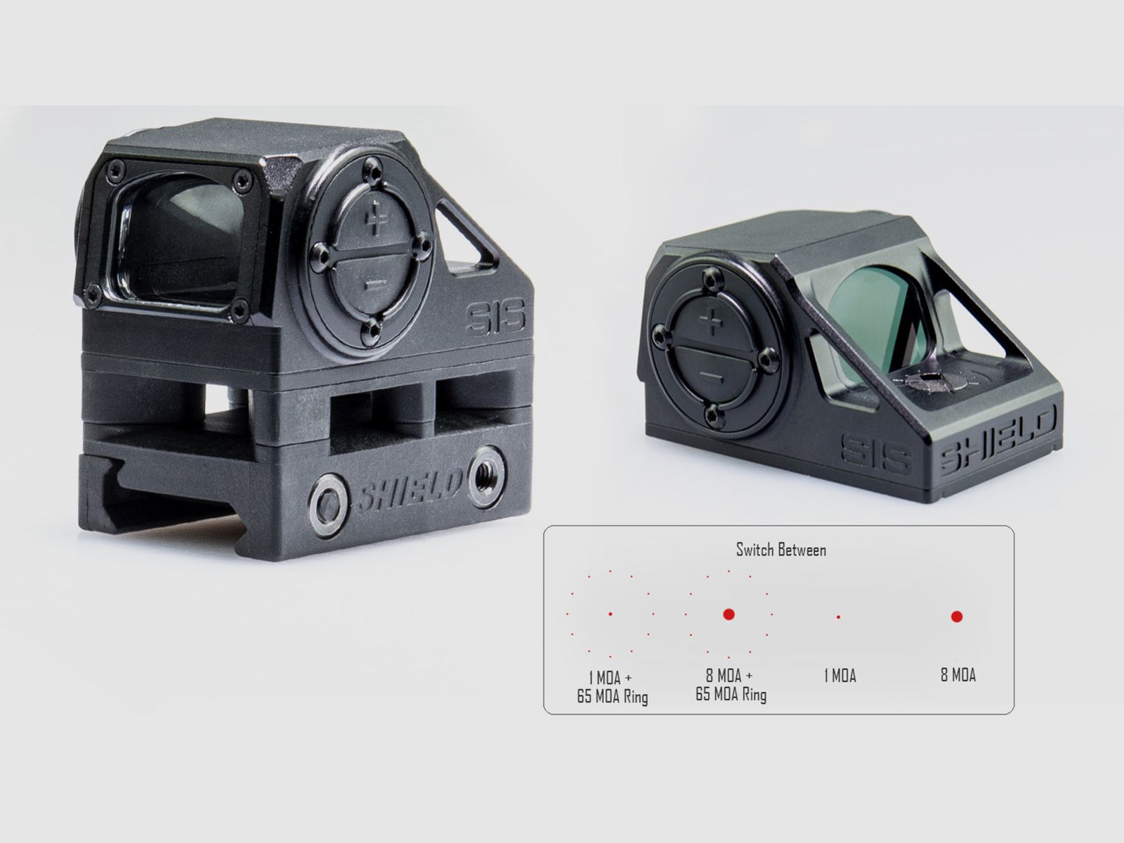 SHIELD Switchable Interface Sight 2 Center Dot (SIS2-CD) Rotpunktvisier – umschaltbares Center-Dot-Absehen – Mattschwarz