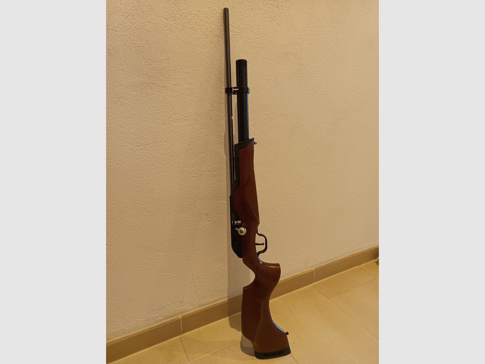 Absolutes Unikat: Walther Dominator Holzschaft 6,35mm (.25) – Kaum geschossen (ca. 150 Schuss)! + Alu-gefräste Laufbrille, 3x Custom Quickfill-Kartuschen & 4 Magazine