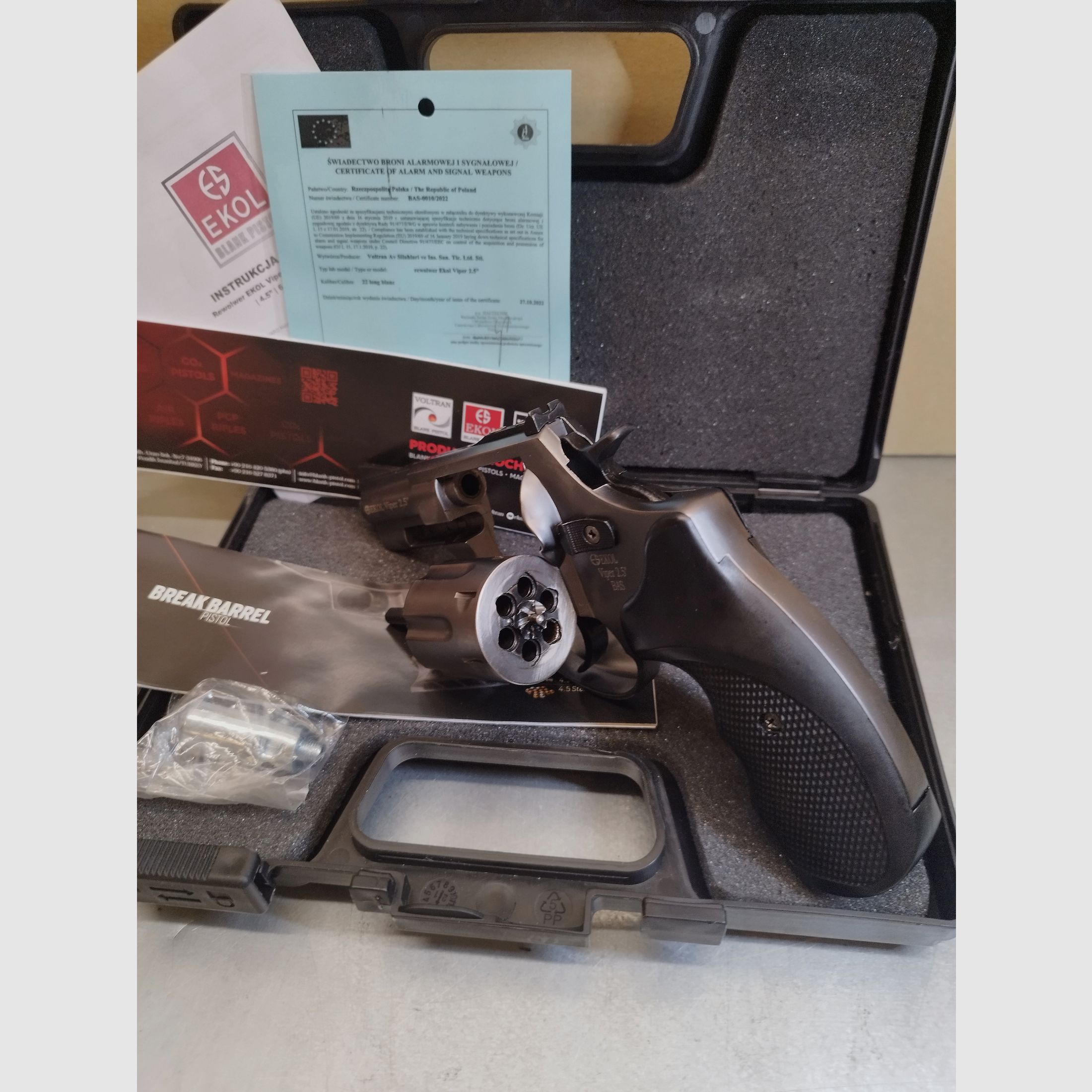 Ekol Viper 2,5" Schreckschuss Revolver Fume 22 lang Knall & 6mm Flobert!!