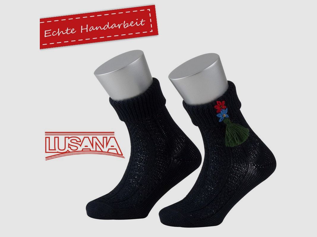 Lusana children's summer sock in dark blue with tassel L1412-06214319