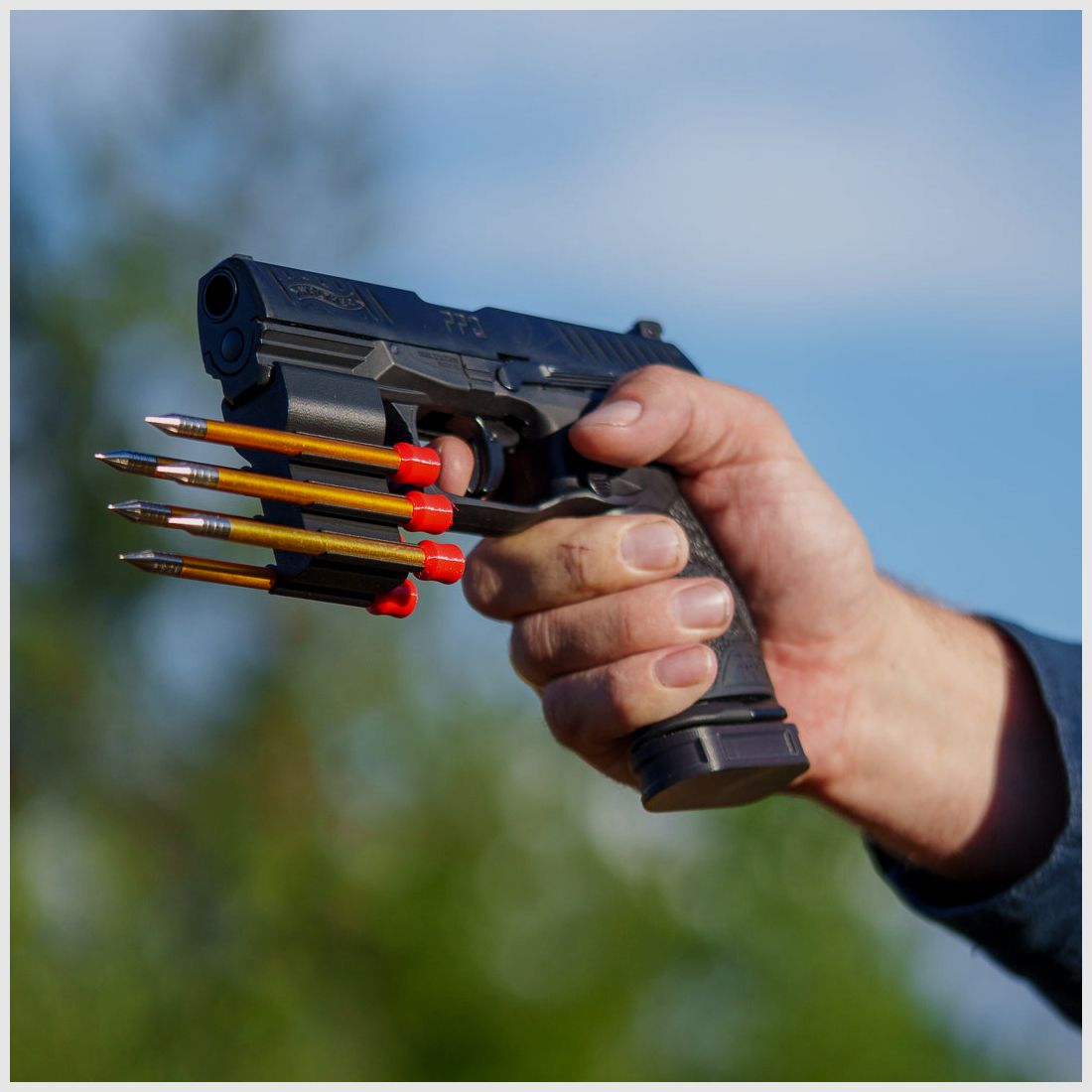 BUNDLE | ARROW HOLDER | Pfeilhalter + 6 Arrows | ROT oder Schwarz | Walther PPQ M2 | T4E TPM1 | PDP Compact 4
