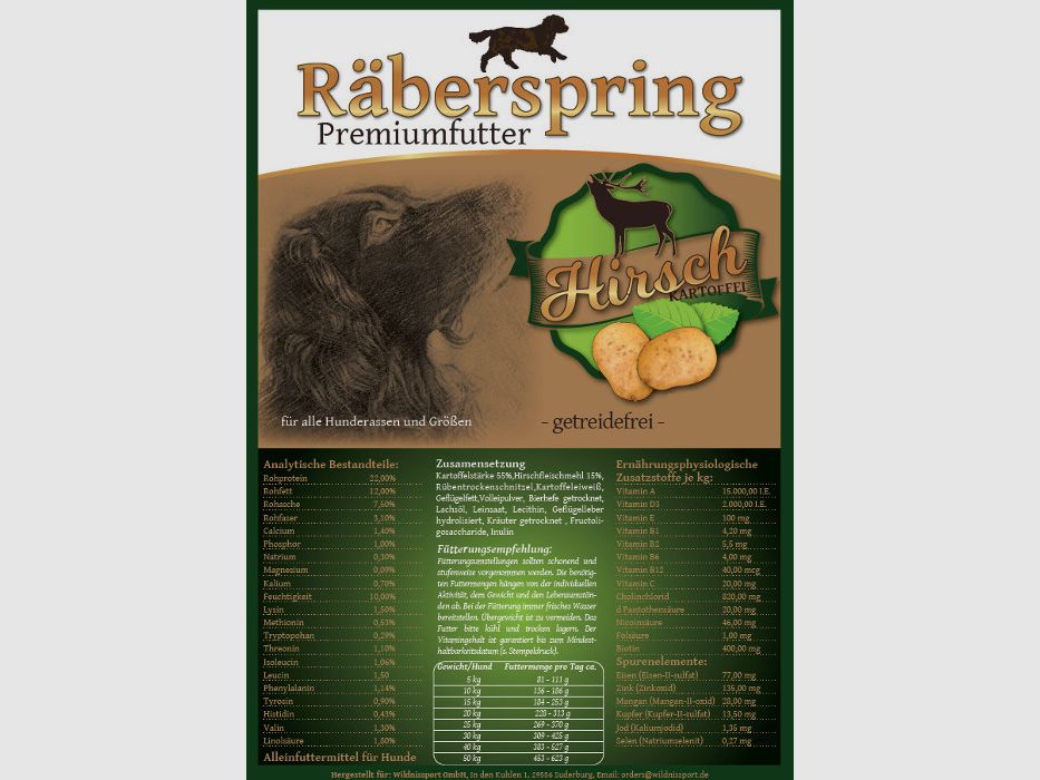 Räberspring Hundefutter Premiumfutter Hirsch 14kg - getreidefrei