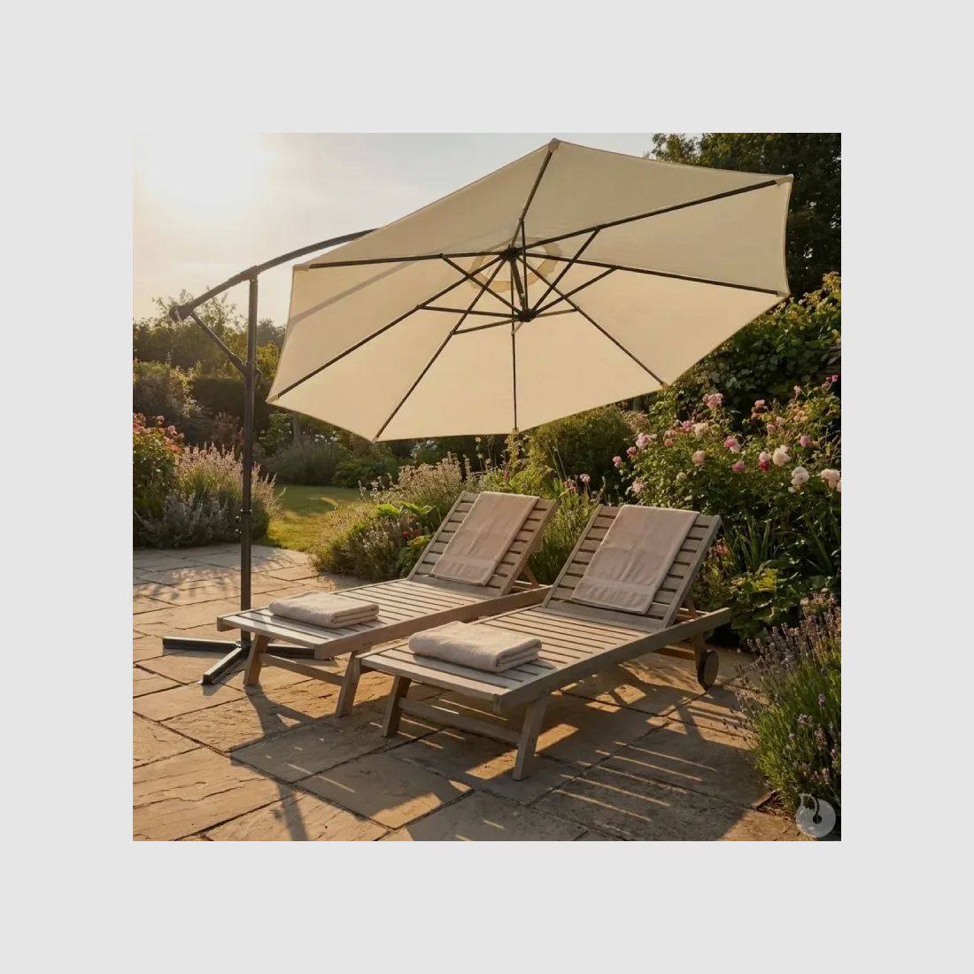Parasol déporté Azur 3 m naturel, toile polyester 180 g/m², image 1 sur 11