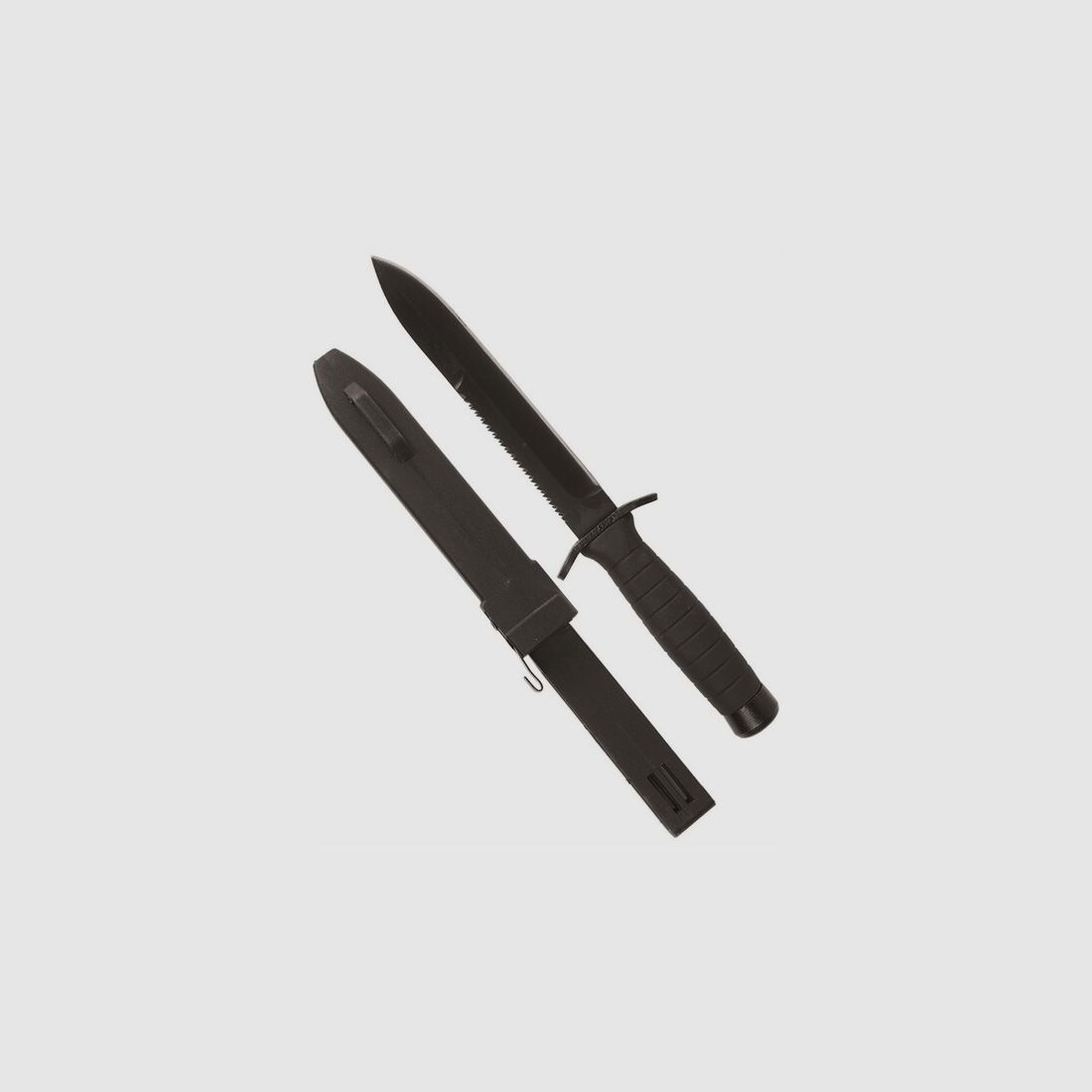 Kampfmesser 30cm / 17cm Klinge - Schwarz - mit 8cm Säge und Kunststoff Scheide