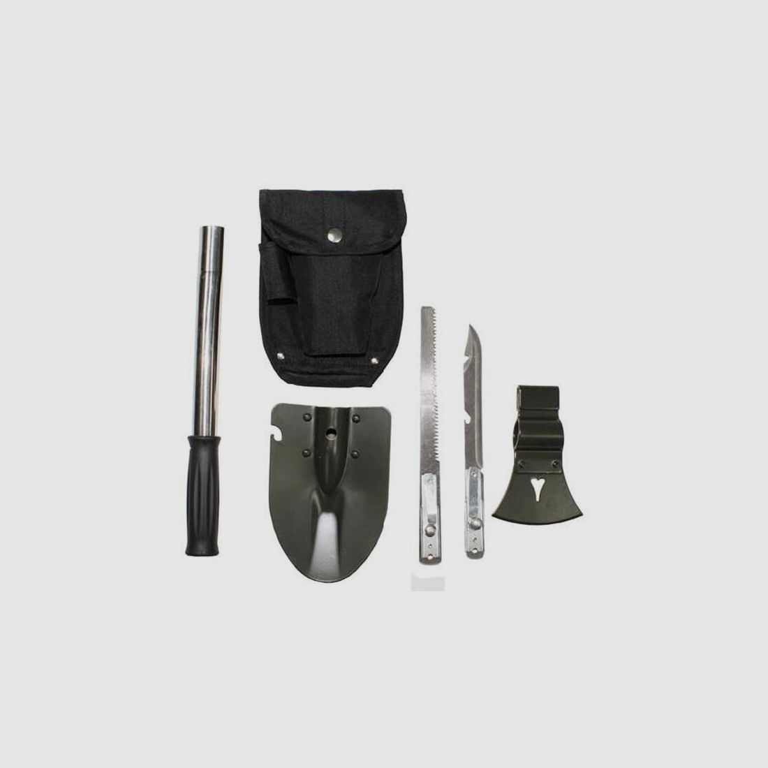 Spaten Beil Säge Messer Stiel + Tasche = SET 6in1
