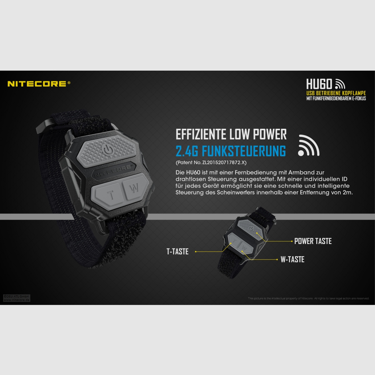 Nitecore HU60WB-2 Stirnlampe 1600 Lumen elektronischer Fokus inklusive Fernbedienung
