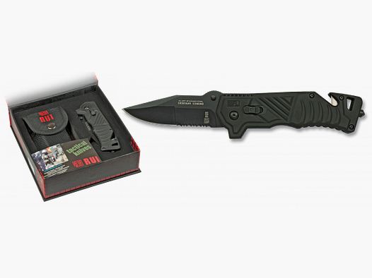 Rettungsmesser  RUI Taschenmesser Titan beschichtet mit Nylon-Etui Gurtschneider
