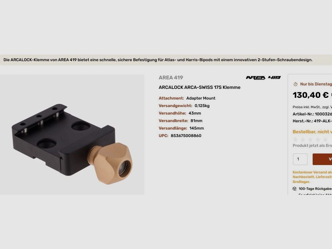 ACCU Shot ATLAS BT 65 NC GEN2  Zweibein Bipod inkl. ARCA Montage
