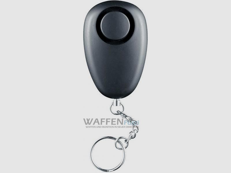 Screeching alarm with 130 db at the push of a button or by pulling a pin