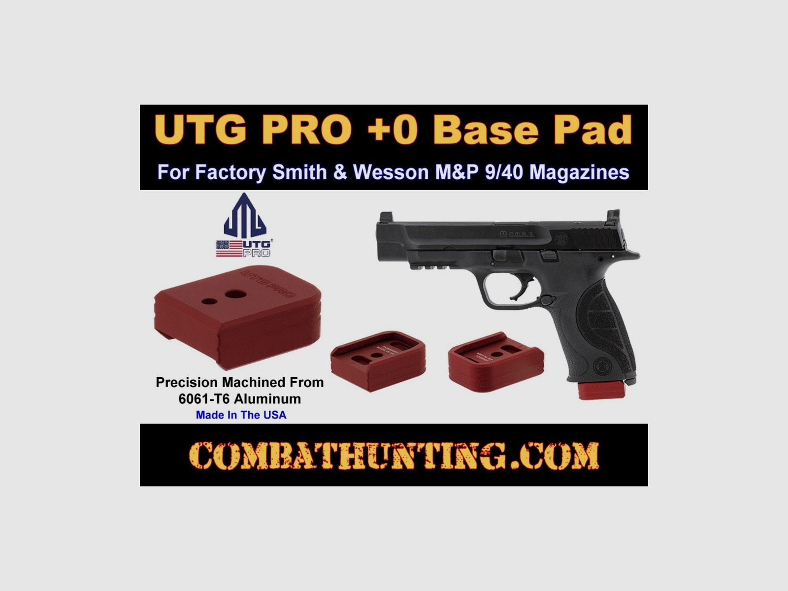 UTG PRO +0 Base Pad, S&W M&P 9/40, Matte Red Aluminum